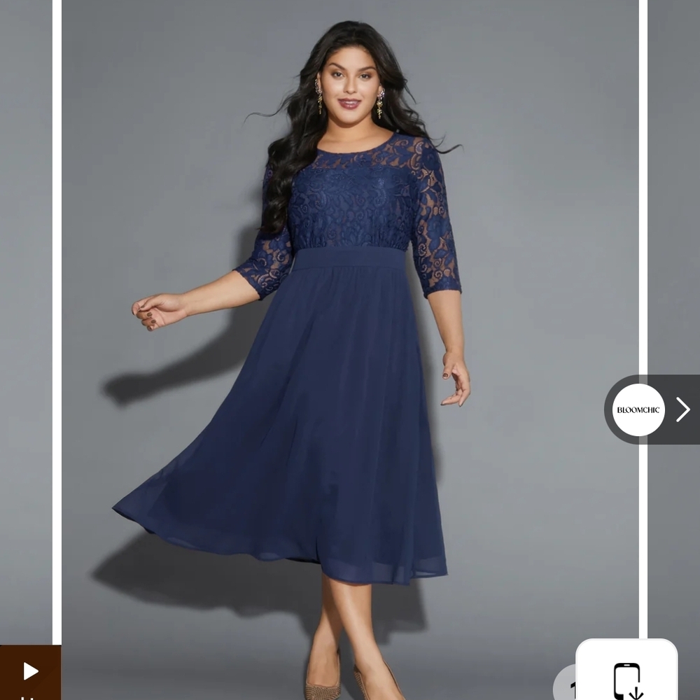 BloomChic Elegant Blue Lace Midi Dress